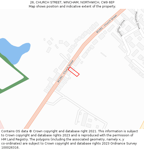 26, CHURCH STREET, WINCHAM, NORTHWICH, CW9 6EP: Location map and indicative extent of plot