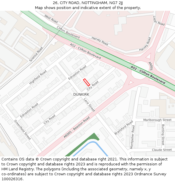 26, CITY ROAD, NOTTINGHAM, NG7 2JJ: Location map and indicative extent of plot