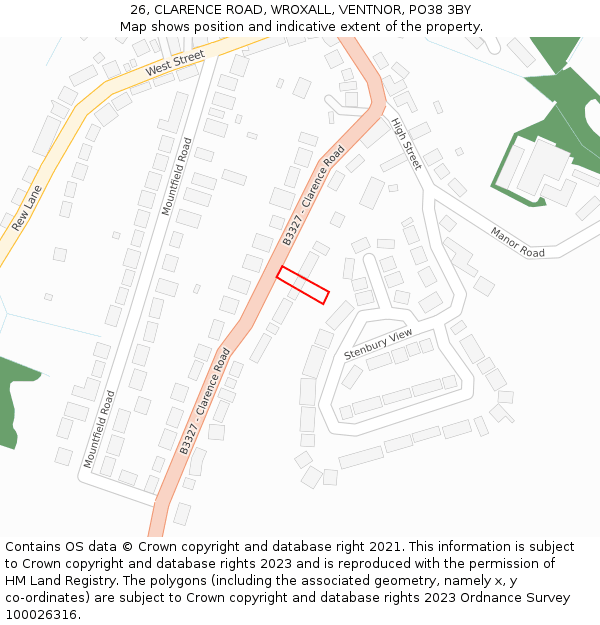 26, CLARENCE ROAD, WROXALL, VENTNOR, PO38 3BY: Location map and indicative extent of plot