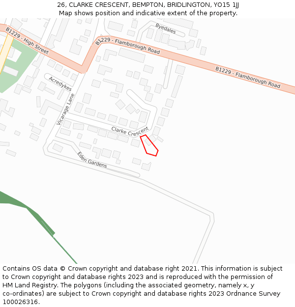 26, CLARKE CRESCENT, BEMPTON, BRIDLINGTON, YO15 1JJ: Location map and indicative extent of plot