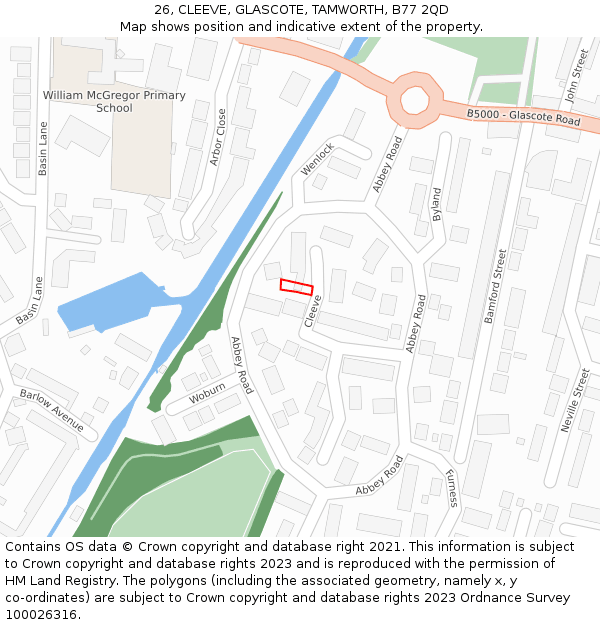 26, CLEEVE, GLASCOTE, TAMWORTH, B77 2QD: Location map and indicative extent of plot