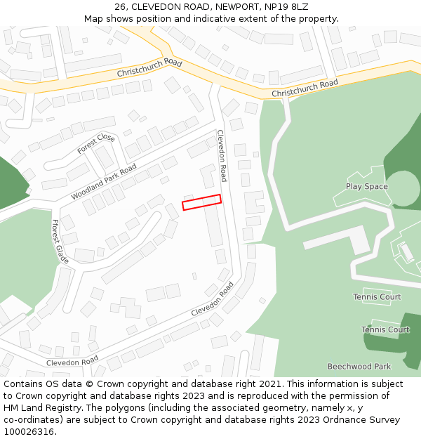 26, CLEVEDON ROAD, NEWPORT, NP19 8LZ: Location map and indicative extent of plot