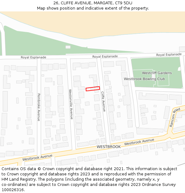 26, CLIFFE AVENUE, MARGATE, CT9 5DU: Location map and indicative extent of plot