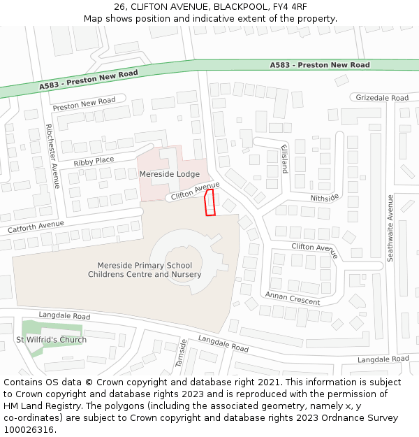 26, CLIFTON AVENUE, BLACKPOOL, FY4 4RF: Location map and indicative extent of plot