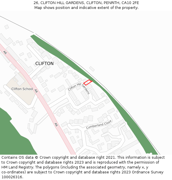 26, CLIFTON HILL GARDENS, CLIFTON, PENRITH, CA10 2FE: Location map and indicative extent of plot