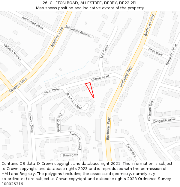 26, CLIFTON ROAD, ALLESTREE, DERBY, DE22 2PH: Location map and indicative extent of plot