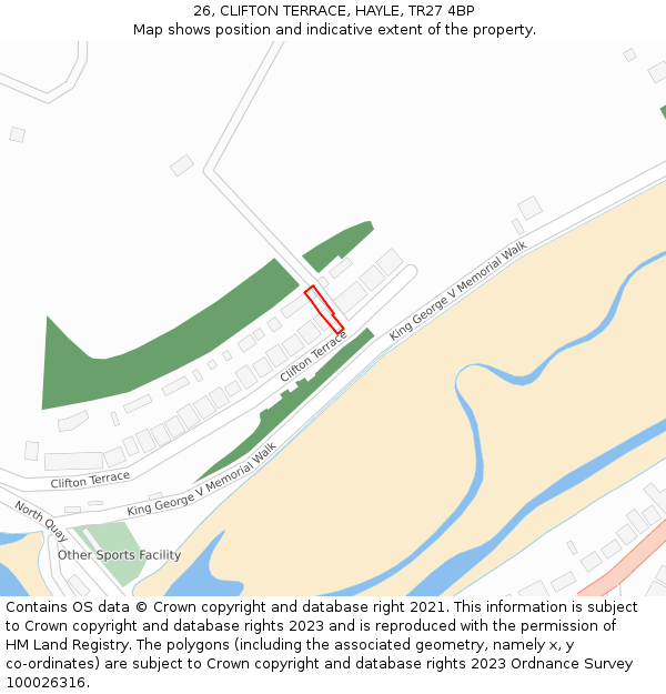 26, CLIFTON TERRACE, HAYLE, TR27 4BP: Location map and indicative extent of plot