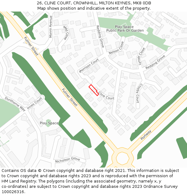 26, CLINE COURT, CROWNHILL, MILTON KEYNES, MK8 0DB: Location map and indicative extent of plot