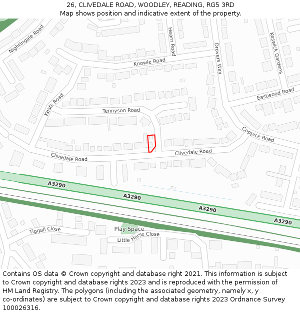 26, CLIVEDALE ROAD, WOODLEY, READING, RG5 3RD: Location map and indicative extent of plot