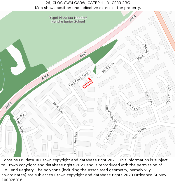 26, CLOS CWM GARW, CAERPHILLY, CF83 2BG: Location map and indicative extent of plot