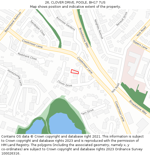 26, CLOVER DRIVE, POOLE, BH17 7US: Location map and indicative extent of plot