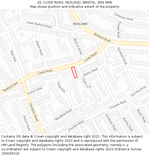 26, CLYDE ROAD, REDLAND, BRISTOL, BS6 6RW: Location map and indicative extent of plot