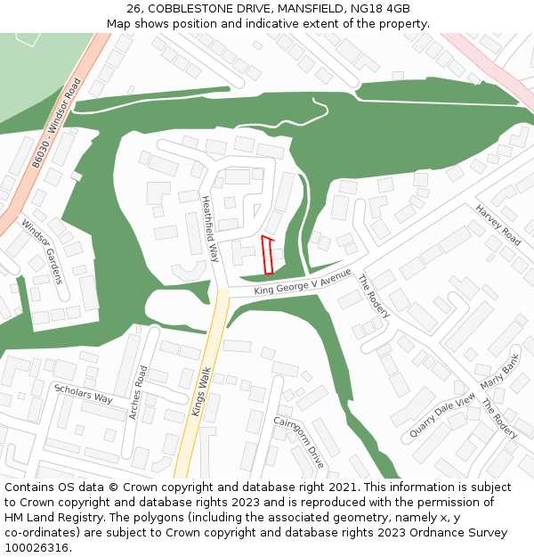 26, COBBLESTONE DRIVE, MANSFIELD, NG18 4GB: Location map and indicative extent of plot