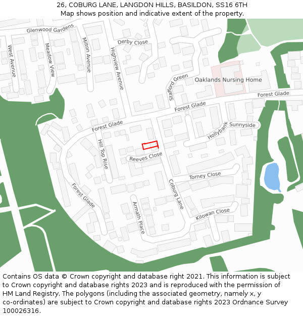 26, COBURG LANE, LANGDON HILLS, BASILDON, SS16 6TH: Location map and indicative extent of plot