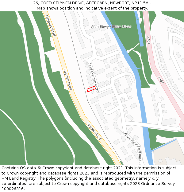 26, COED CELYNEN DRIVE, ABERCARN, NEWPORT, NP11 5AU: Location map and indicative extent of plot