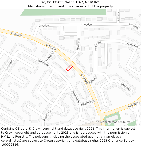 26, COLEGATE, GATESHEAD, NE10 8PN: Location map and indicative extent of plot