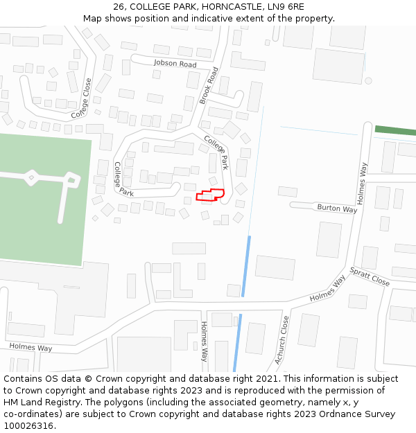 26, COLLEGE PARK, HORNCASTLE, LN9 6RE: Location map and indicative extent of plot