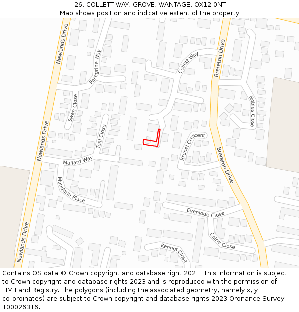 26, COLLETT WAY, GROVE, WANTAGE, OX12 0NT: Location map and indicative extent of plot