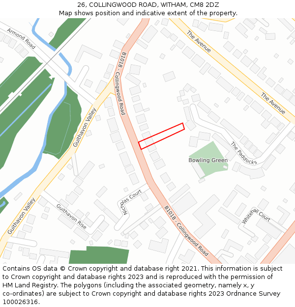 26, COLLINGWOOD ROAD, WITHAM, CM8 2DZ: Location map and indicative extent of plot