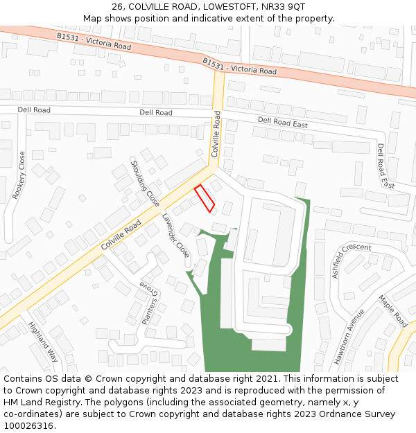 26, COLVILLE ROAD, LOWESTOFT, NR33 9QT: Location map and indicative extent of plot