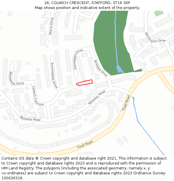 26, COLWICH CRESCENT, STAFFORD, ST16 3XP: Location map and indicative extent of plot