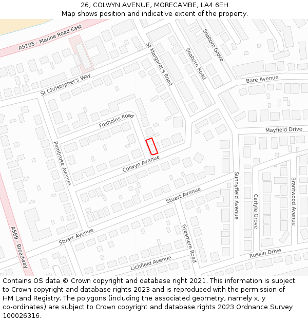 26, COLWYN AVENUE, MORECAMBE, LA4 6EH: Location map and indicative extent of plot