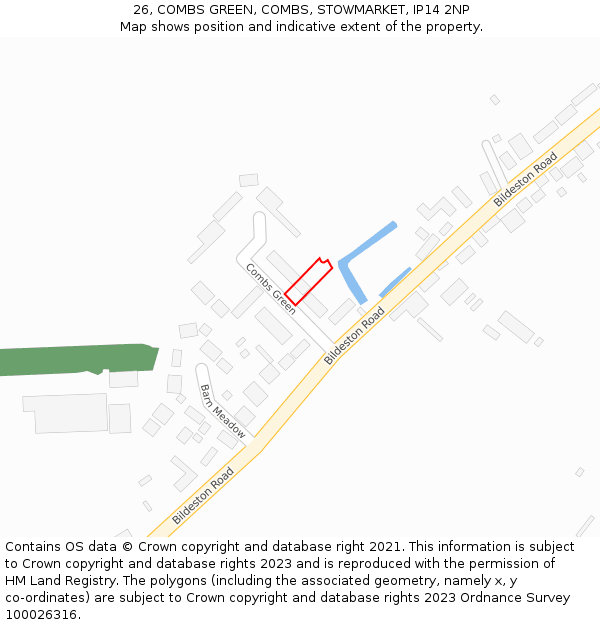 26, COMBS GREEN, COMBS, STOWMARKET, IP14 2NP: Location map and indicative extent of plot