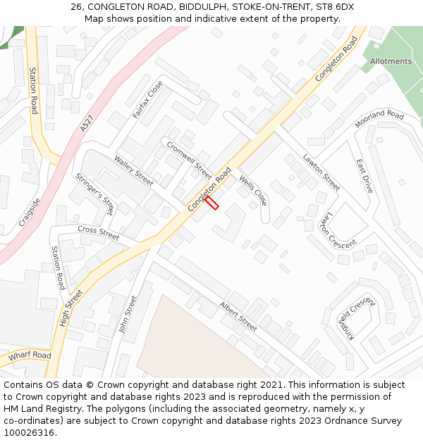 26, CONGLETON ROAD, BIDDULPH, STOKE-ON-TRENT, ST8 6DX: Location map and indicative extent of plot