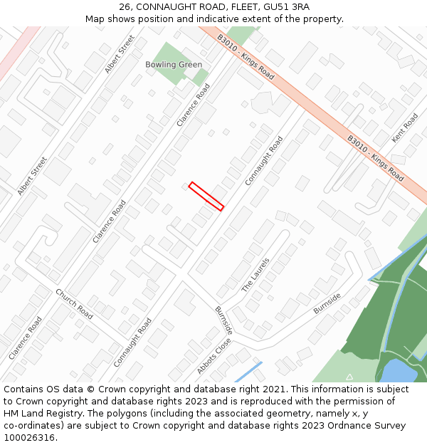 26, CONNAUGHT ROAD, FLEET, GU51 3RA: Location map and indicative extent of plot