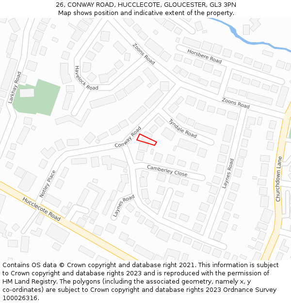 26, CONWAY ROAD, HUCCLECOTE, GLOUCESTER, GL3 3PN: Location map and indicative extent of plot