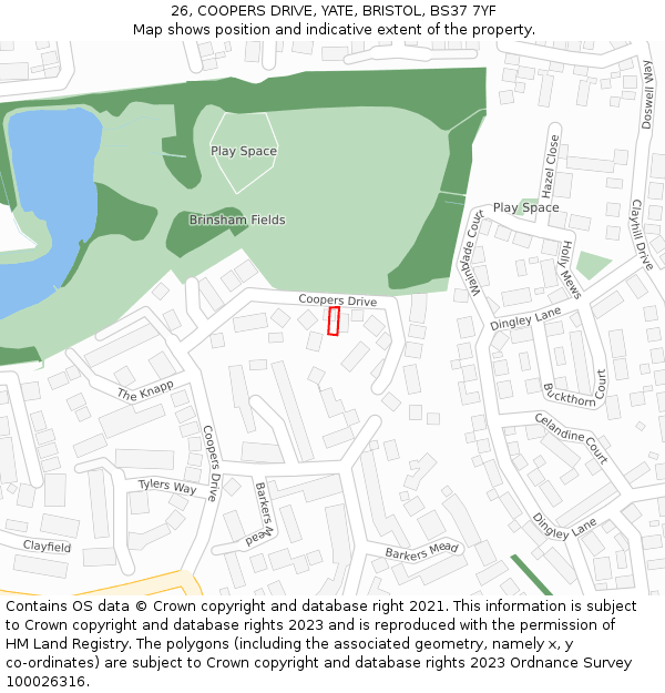 26, COOPERS DRIVE, YATE, BRISTOL, BS37 7YF: Location map and indicative extent of plot