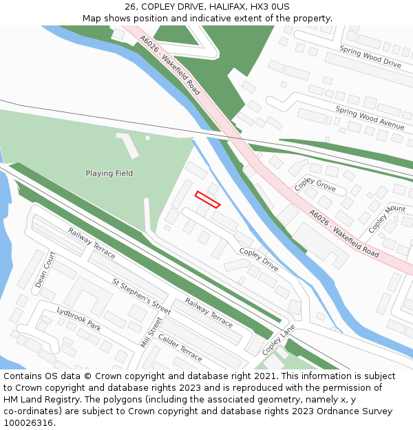 26, COPLEY DRIVE, HALIFAX, HX3 0US: Location map and indicative extent of plot