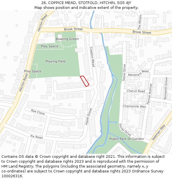 26, COPPICE MEAD, STOTFOLD, HITCHIN, SG5 4JY: Location map and indicative extent of plot