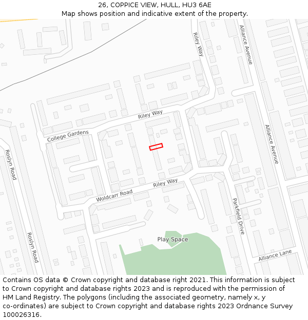 26, COPPICE VIEW, HULL, HU3 6AE: Location map and indicative extent of plot