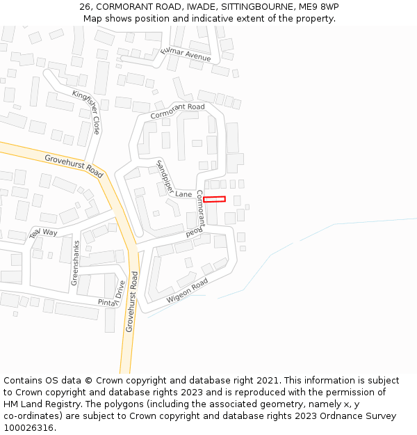 26, CORMORANT ROAD, IWADE, SITTINGBOURNE, ME9 8WP: Location map and indicative extent of plot