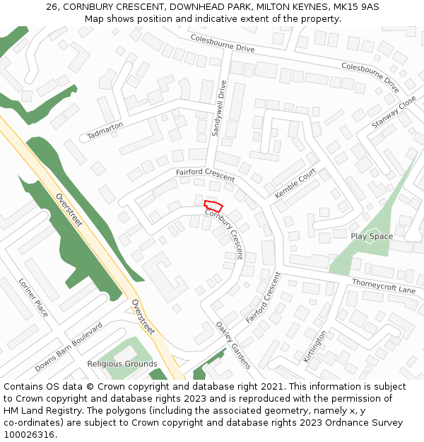 26, CORNBURY CRESCENT, DOWNHEAD PARK, MILTON KEYNES, MK15 9AS: Location map and indicative extent of plot