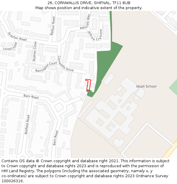 26, CORNWALLIS DRIVE, SHIFNAL, TF11 8UB: Location map and indicative extent of plot