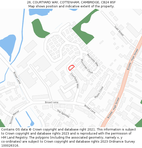 26, COURTYARD WAY, COTTENHAM, CAMBRIDGE, CB24 8SF: Location map and indicative extent of plot