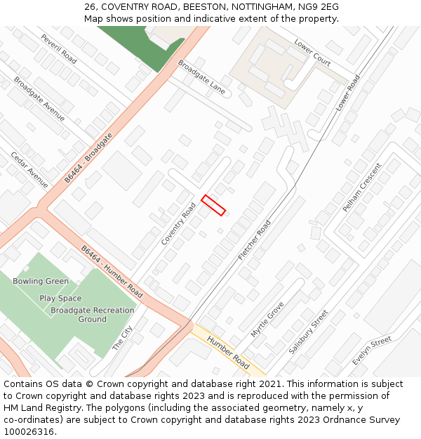 26, COVENTRY ROAD, BEESTON, NOTTINGHAM, NG9 2EG: Location map and indicative extent of plot