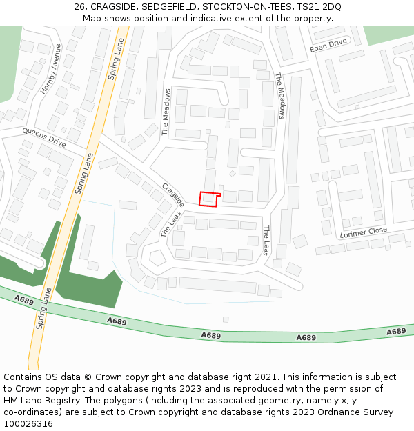 26, CRAGSIDE, SEDGEFIELD, STOCKTON-ON-TEES, TS21 2DQ: Location map and indicative extent of plot