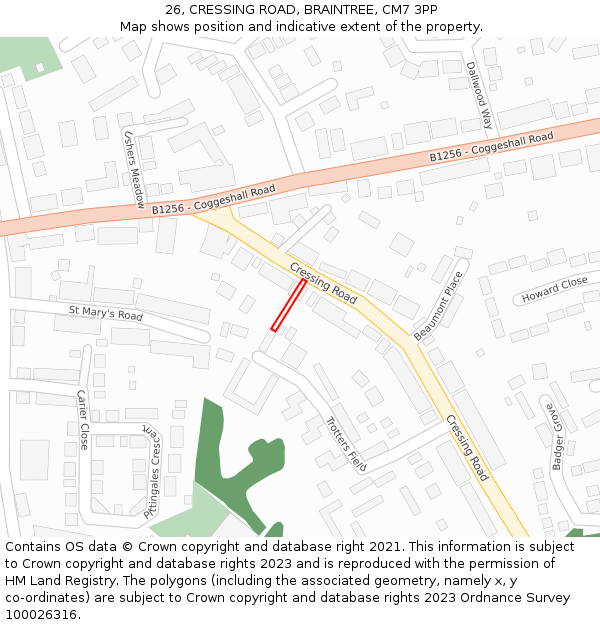 26, CRESSING ROAD, BRAINTREE, CM7 3PP: Location map and indicative extent of plot