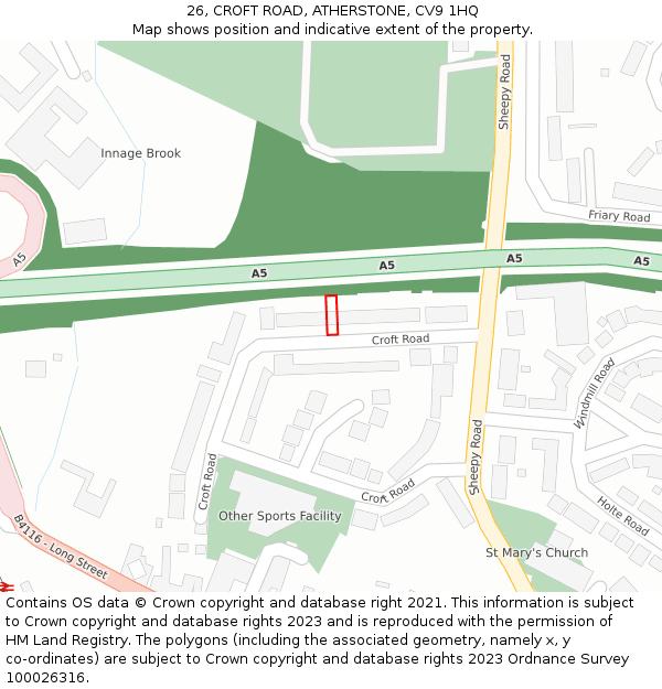 26, CROFT ROAD, ATHERSTONE, CV9 1HQ: Location map and indicative extent of plot