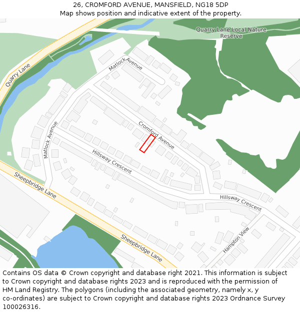 26, CROMFORD AVENUE, MANSFIELD, NG18 5DP: Location map and indicative extent of plot