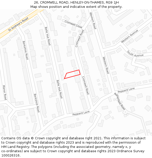 26, CROMWELL ROAD, HENLEY-ON-THAMES, RG9 1JH: Location map and indicative extent of plot