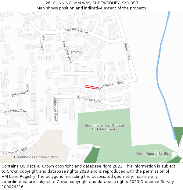 26, CUNNINGHAM WAY, SHREWSBURY, SY1 3SR: Location map and indicative extent of plot