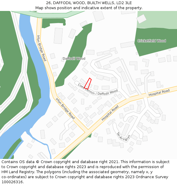 26, DAFFODIL WOOD, BUILTH WELLS, LD2 3LE: Location map and indicative extent of plot
