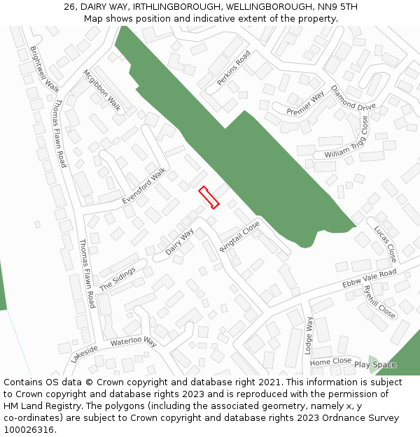 26, DAIRY WAY, IRTHLINGBOROUGH, WELLINGBOROUGH, NN9 5TH: Location map and indicative extent of plot