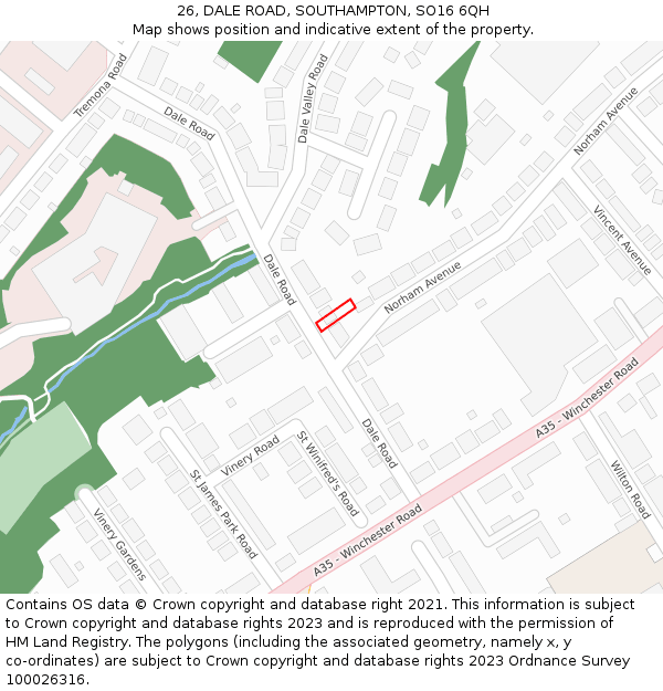 26, DALE ROAD, SOUTHAMPTON, SO16 6QH: Location map and indicative extent of plot