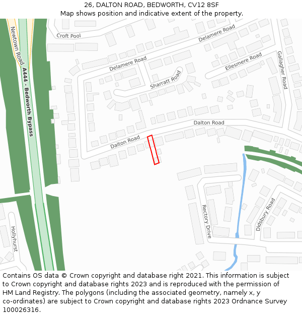 26, DALTON ROAD, BEDWORTH, CV12 8SF: Location map and indicative extent of plot