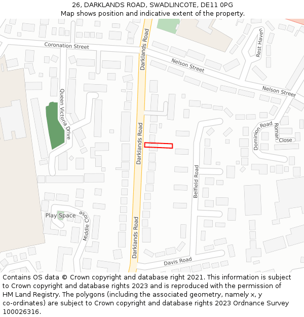 26, DARKLANDS ROAD, SWADLINCOTE, DE11 0PG: Location map and indicative extent of plot